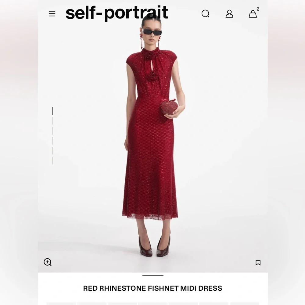 Self-Portrait Red Rhinestone Fishnet Midi Dress - Picture 3 of 10